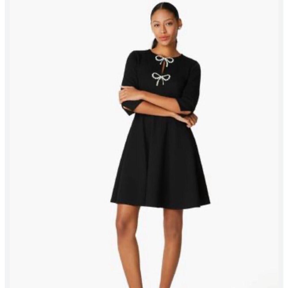 Kate Spade Pearl Bow Detail Black Dress Pockets Size M